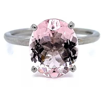 Morganite Minimalist Solitaire Ring 3.40 Cts 18k White Gold Sizeable Engagement • $1545.99