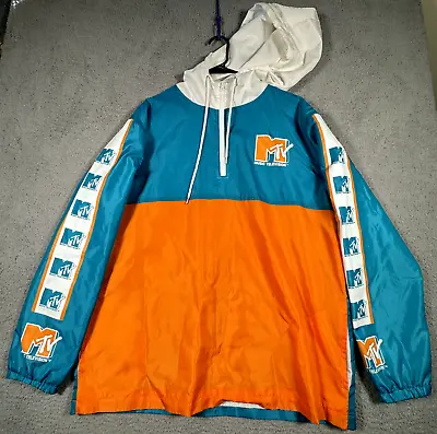 2019 MTV 1/4 Zip Jacket Hooded Windbreaker 2XL Miami Blue Orange White • $12.94