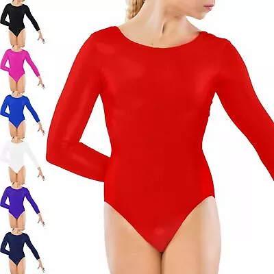 Girls Lycra Leotards Kids School Gymnastics Pe Ballet Dance Stretchy Full Sleeve • £7.89