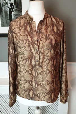 £3 • Buy  H&M Womens Blouse 12 Snakeskin Satin Tan Camel Brown Mix Smart Work 1/4 Button