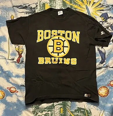 Boston Bruins Black TShirt VTG 80s 90s NHL Starter Black Spell Out Single Stitch • $30