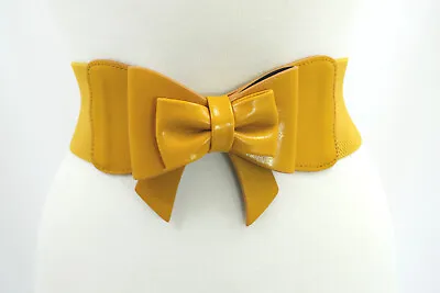 Dancing Days Mustard Yellow Large Bow Accent Elastic Wide Stretch Waist Belt • $14.40