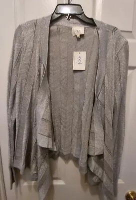 Eci New York XL Cardigan Long To Short Hem  Silver Metalic Nwt • $14