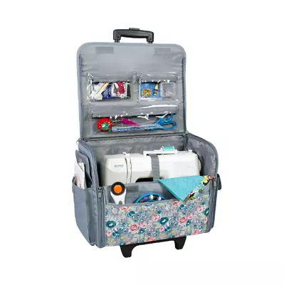 $50 • Buy Floral Flower Rolling Tote Sewing Machine Wheeled Carrier Storage Bag Case