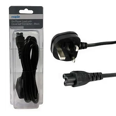 Maplin Power Cable With Cloverleaf Connector For Laptops Power Supply 2m Black • £5.99