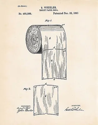 Toilet Paper Patent Print Bathroom Decor - Funny Must Haves Restroom Half Bath • $9.95