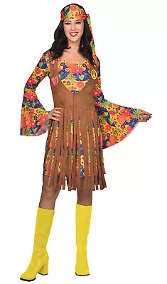 Adult Ladies Ray Of Sunshine 60s Hippie Fancy Dress Costume 1960s Retro Disco • £27.99