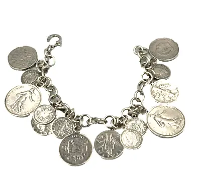 Bracelet Ra With Pendants Charms Coins Silver 925 Vintage Made In Italy • $524.73