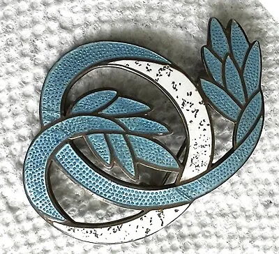 Margot De Taxco Brooch/Pin Blue And White Leaf Swirl • $245