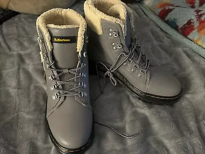 Dr Martens Combs Sherpa Lined Combat Boots Light Gray Women's Size 10 NEW • $20