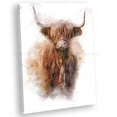 £17.99 • Buy Highland Cow Watercolour Style Canvas Print Framed Wall Art Picture