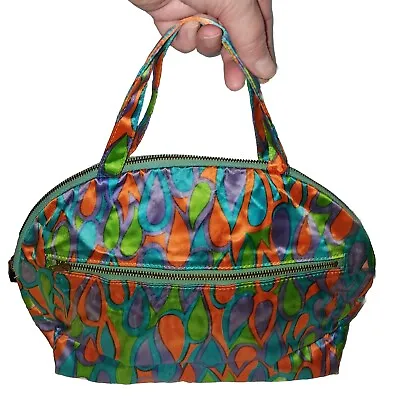 Vintage 60s Bright Psychedelic Print Satin Cosmetic Bag Celebrity Bags Mod • $36