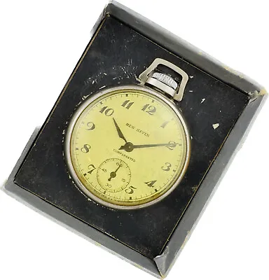 Antique New Haven Compensated Mechanical Dollar Pocket Watch W Quintet Box • $30