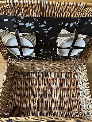 Vintage Wicker Suitcase Style Picnic Basket Services 4 Persons 15.5”x 23.5”x6.5” • $54.99