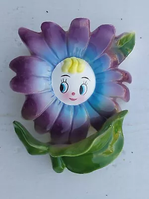 RARE PY Ucagco ? Anthropomorphic PURPLE Flower Face Wall Pocket Japan • $895
