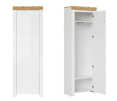 £279.95 • Buy Single Wardrobe Slim Storage 1 Soft Close Door White Gloss Oak Effect Holten