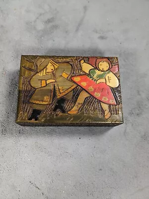 Vintage Wooden Trinket Box Man W/ Boots And Woman Wearing Skirt Motif Rectangle • $19.98