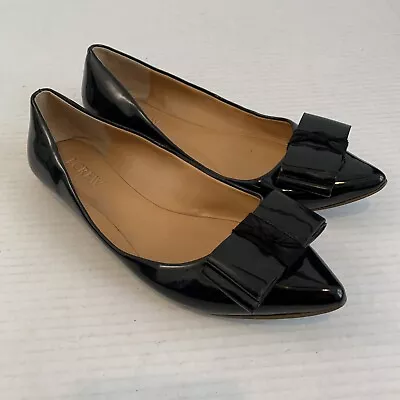 J Crew Womens 6.5 Flats Shoes Black Patent Leather Pointed Toe Bow Dress • $24.99