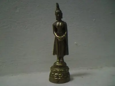 Vintage Miniature Home Shrine Amulet Brass Bronze Standing Buddha Figure • £24