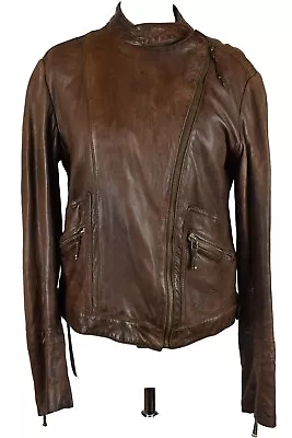 MASSIMO DUTTI Brown Leather Jacket Size XL Womens Full Zip • £48.56