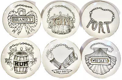 Fornasetti-Style Decanter Tag Coasters - Set Of 6 - Excellent Condition • $239