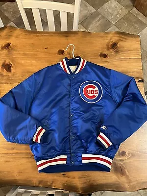 Vintage Chicago Cubs Jacket Large Blue Satin Starter Diamond Collection MLB 90s • $99.99