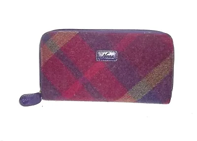 Ness Clutch Purse Wallet Colourful Muted Tartan Check Wool Blend Outer • £3.99