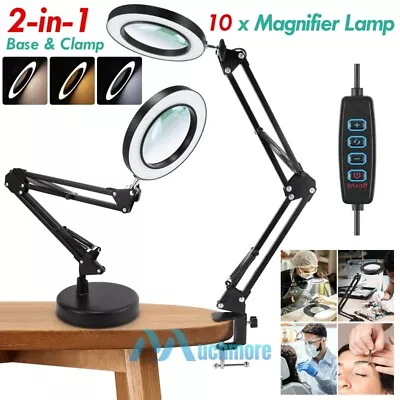 New 10X Magnifying LED Glass Lamp Long Arm Magnifier Desk Clamp Lamp Salon Hobby • $42.79