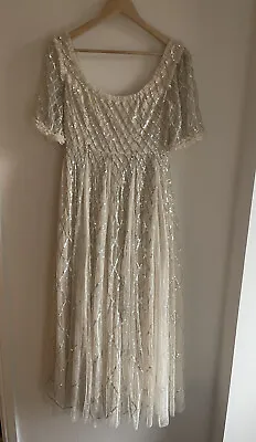 Needle & Thread Maxi Dress Ivory With Silver Gingham Embellishment UK 10 • £199.99