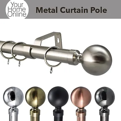 Extendable Metal Curtain Pole Various Ball Finials 28mm Diameter Black Chrome • £6.99