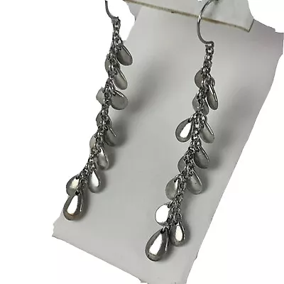 Silver Tone Monet Dangle Earrings Teardrop Dangle Cha Cha 3  Hook  • $17.95