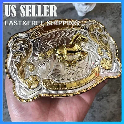 Rock Bull Ride Rodeo Long Huge Big Cowboy Texas Western Shine Belt Buckle 40mm • $15.83