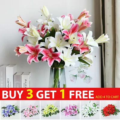 10 Heads Artificial Fake Lily Silk Flowers Bunch Home Wedding Party Garden Decor • £4.99