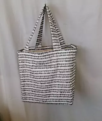 New Handmade Cotton Folding Tote Bag Sheet Music Black Notes On White Cotton • $15