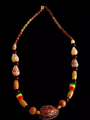 Rasta Roots Africa Shell Wood Beads Bob Reggae Eco Friendly Hand Made Necklace • $32