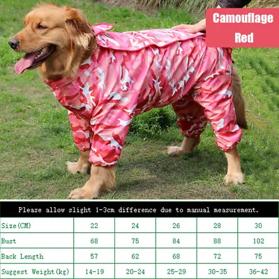 Pet Large Dog Outdoor Waterproof Hooded Four-legged Rain Coat Jacket Jumpsuit • £14.22