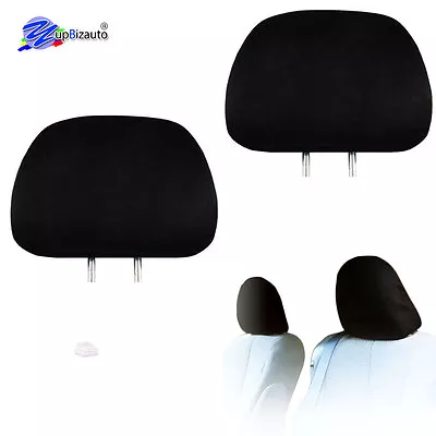 Solid Black Cloth Car Headrest Covers With Foam Backing Set Of 2 For Vw • $11.33