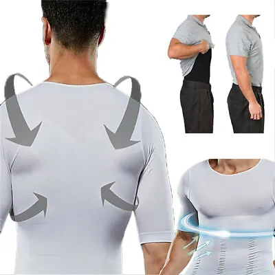 MEN SLIMMING VEST Body Shaper Slim Chest Belly Waist Boobs Compression T-Shirt • $9.99