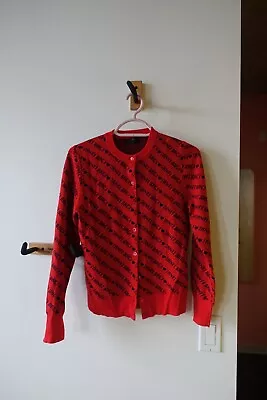 J Crew Tanti Baci Wool Blend Red Novelty Button Jackie Cardigan Sm Small S L1608 • $49