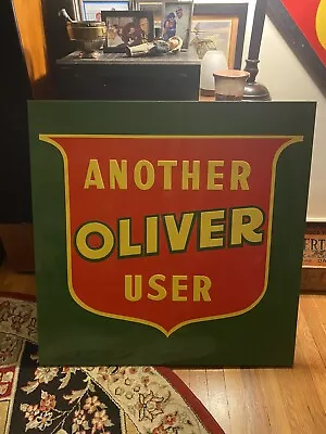 Rare Vintage 34x34 Inch Metal Oliver Tractor Sign Embossed Green Back. Near Mint • $795