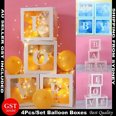 $21.39 • Buy 4Pcs/Set LOVE BABY Balloons Box Cube Clear Gift Boxes Birthday Baby Shower Party