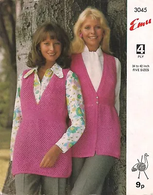 Vintage Knitting Pattern. Lady's Long Waistcoat & Slipover. 34-42 Inches. 4Ply. • £3.99