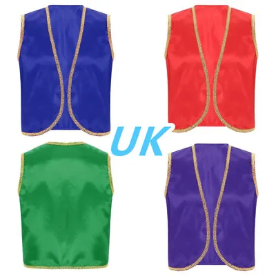 UK Mens Deluxe Arabian Prince Cosplay Vest Gold Trim Stain Open Front Waistcoat • £4.99