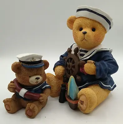 VTG Sailor Teddy Bear W/Wheel Sailboat & Binoculars Coin Bank Plus Jr Bear Bank • $37.48