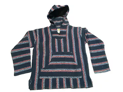 1990's Sunspecs Mexican Baja Blanket Hoodie Gray Red Men Size Small • $29.59