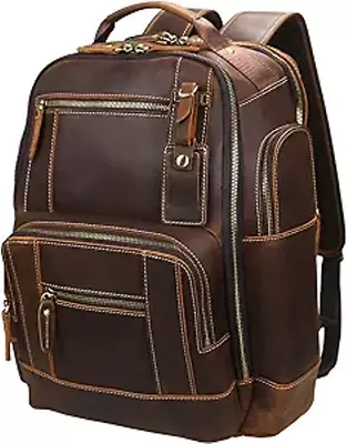 Men's Vintage Full Grain Leather 15.6 Inch Laptop Backpack Travel 24L Rucksack • $85