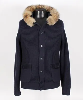 Rare $6500 LORO PIANA Baby Cashmere Jacket With Fox Trim - Blue - M • $3425