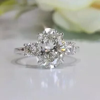 Women 2.50 Ct Oval Cut Moissanite 3 Stone Wedding Ring Real 925 Sterling Silver • $95.28