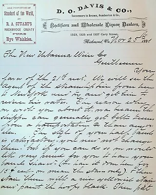 $28.22 • Buy DO Davis & Co Rectifiers & Wholesale Liquor Dealers 1887 Letterhead Richmond Va