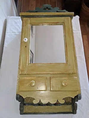 Gorgeous Antique Painted Medicine Cabinet With Gingerbread Fretwork / New Mirror • $165